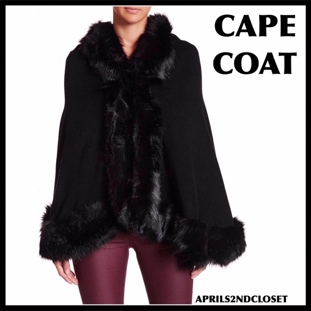 LUXE FAUX FUR CAPE PONCHO BLANKET WRAP COAT - Picture 8 of 8